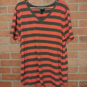 Rue21 Rue+ 2X GUC v neck striped tee grey orange